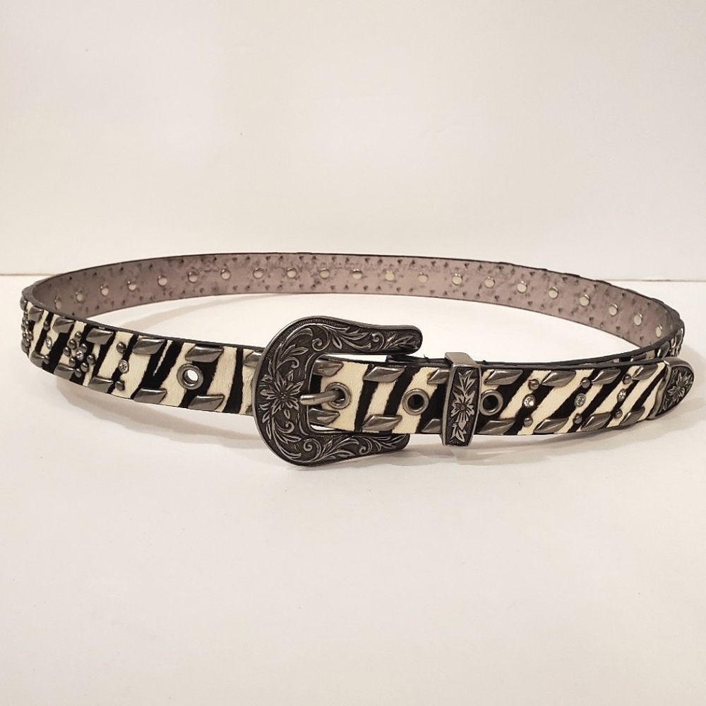 Guess - Cowhide Studded Rhinestoned Y2K Belt - Size S